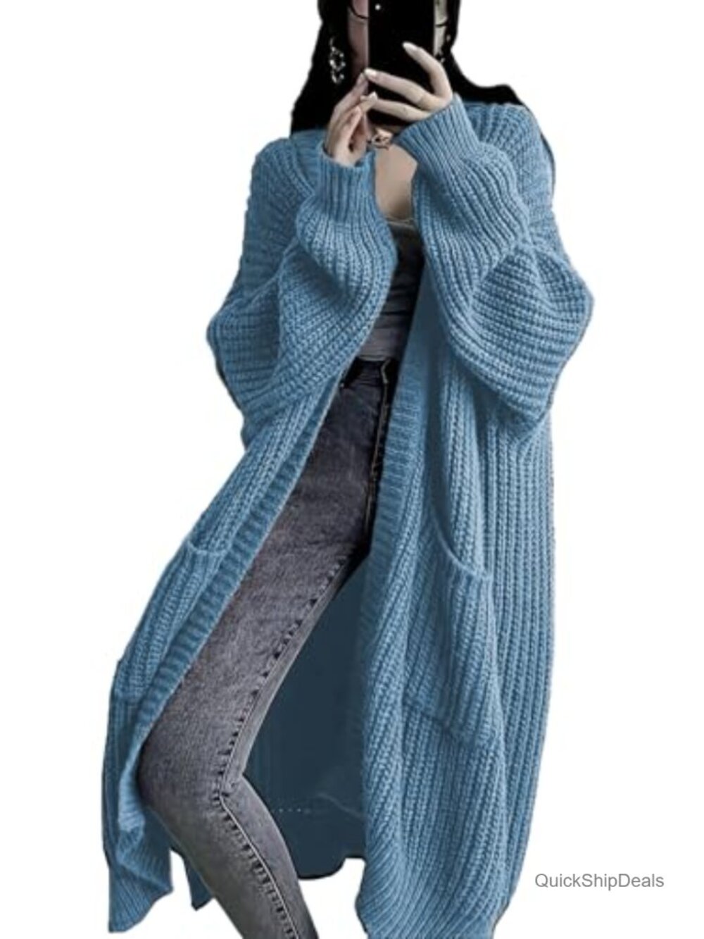 Womens Long Cardigan Sweater Open Front Oversized Duster with Pockets Knit